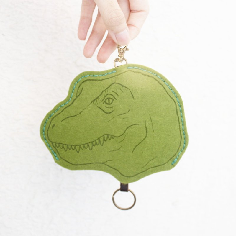 Animal-Animal Series-Wool Felt Hand-sewn Key Case Key Sets/Dinosaur-Matcha Green - Keychains - Wool Green