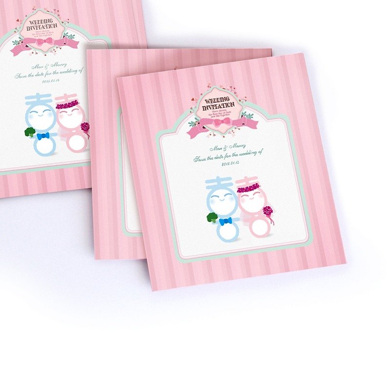 Hi Doll // Spring Scent_Apricotシリーズ // クリエイティブカスタムウェディングカード 結婚式招待状 + ステッカー + テーブルカードバリューセット - 招待状 - 紙 ピンク