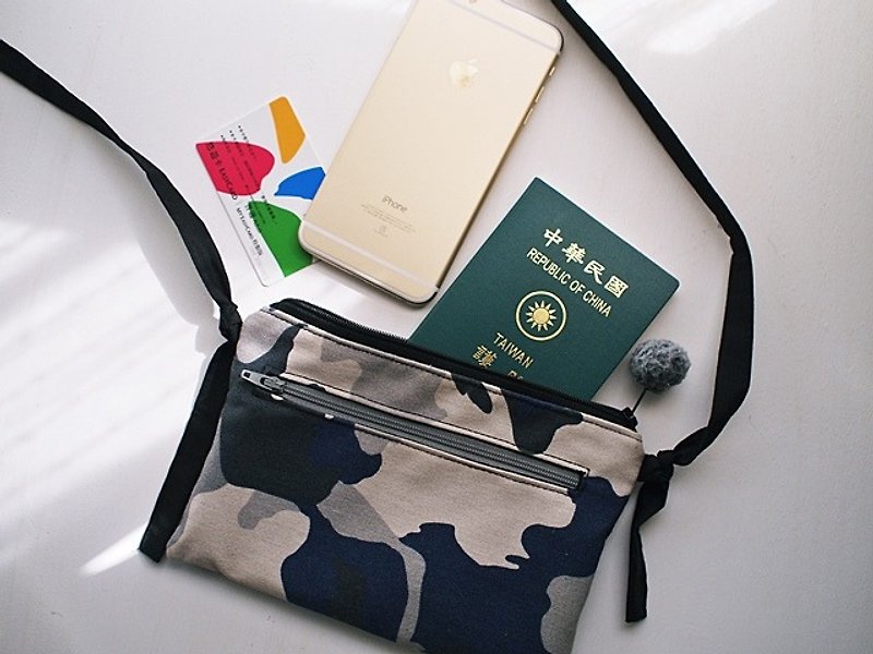 hairmo. Boy wind camouflage dorsal storage / phone / Passport Bag - กระเป๋าแมสเซนเจอร์ - วัสดุอื่นๆ สีน้ำเงิน