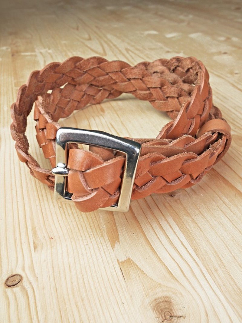 Chainloop self-made handmade belt can be customized size woven cowhide narrow belt - เข็มขัด - หนังแท้ สีนำ้ตาล