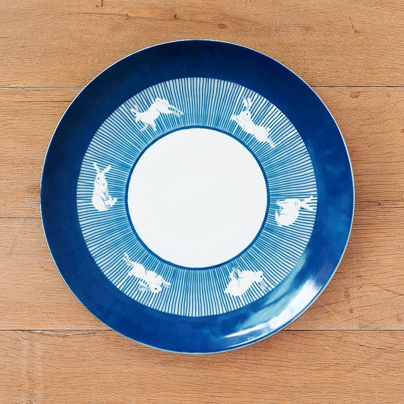 兔紋盤(大) - 小碟/醬油碟 - 其他材質 藍色