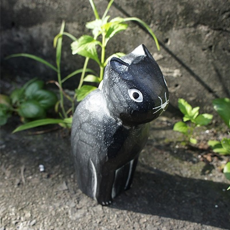 _小物の木の動物シリーズ：ブラック猫コーナー - 置物 - 木製 ブラック