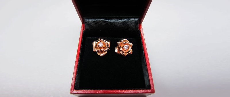 Memories of a Rose Garden : 18K Gold Diamond earrings Valentine's Day - Earrings & Clip-ons - Gemstone Pink