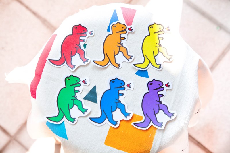 Tonight I hand - Rainbow dinosaur waterproof sticker (Tyrannosaurus) - Stickers - Paper Multicolor