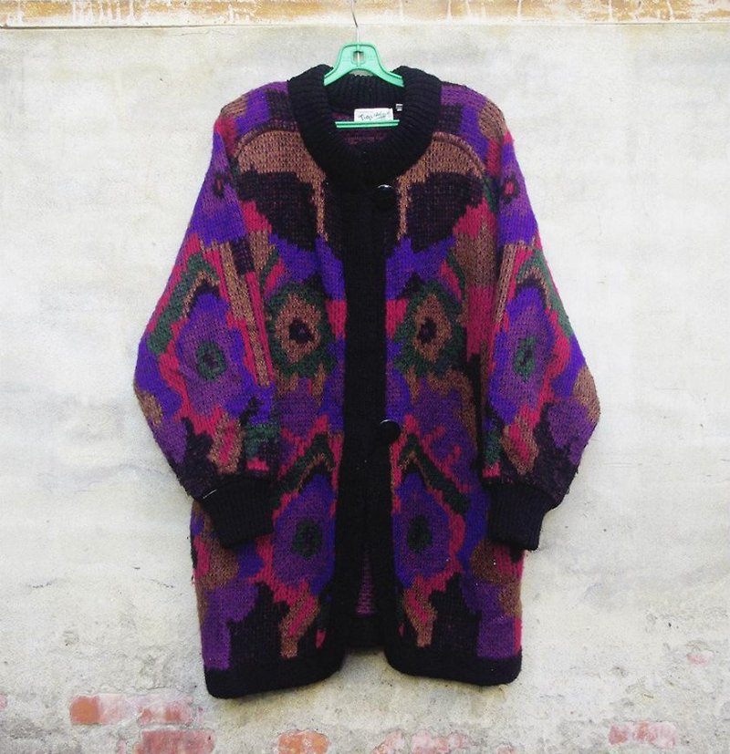 Flowers knitted wool coats coat - dislocation vintage - - Women's Sweaters - Other Materials Purple