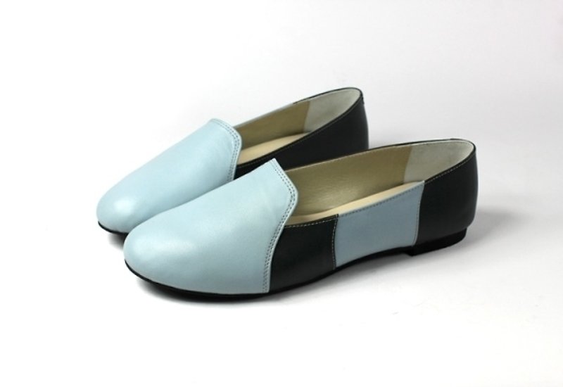 Blue stitching soft loafers - รองเท้าบัลเลต์ - หนังแท้ สีน้ำเงิน