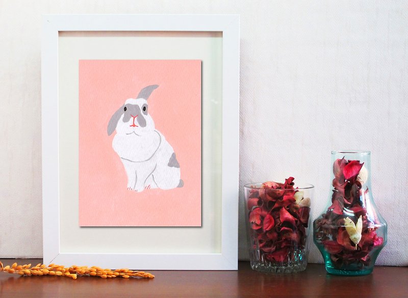 兔子 手繪  插畫 複製畫 海報/ A4 - 海報/掛畫/掛布 - 紙 粉紅色
