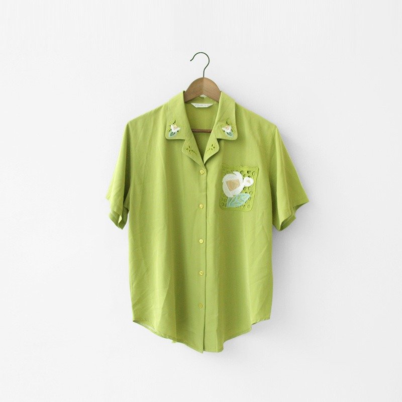 │moderato│オズ森林刺繍襟ヴィンテージレトロシャツ│フォレスト。イングランド。アート若者 - シャツ・ブラウス - 刺しゅう糸 グリーン