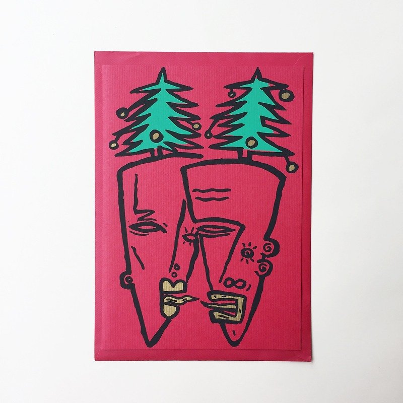 德國手工網版印刷卡片-歡樂聖誕蘿蔔人 | BETHGE - 卡片/明信片 - 紙 紅色