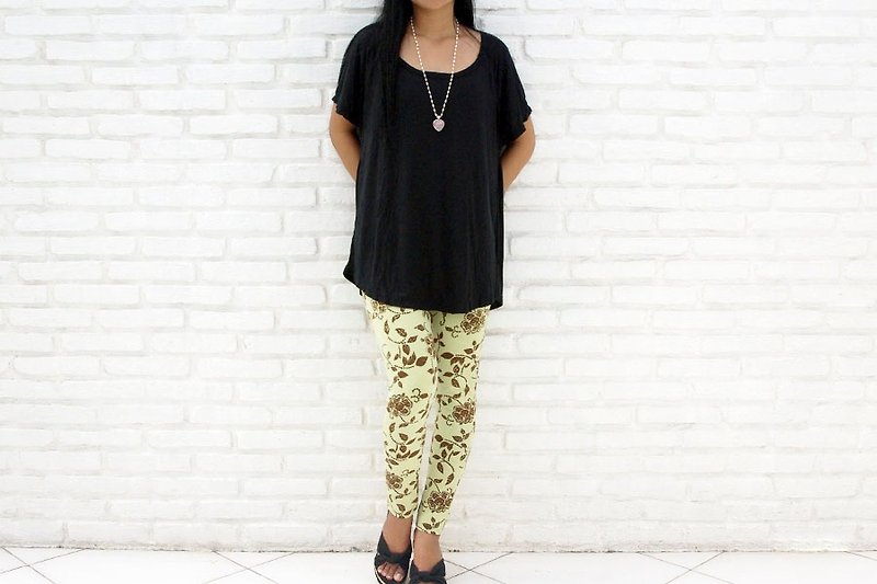 [Latest !!] flower print stretch leggings Long Pants <Brown> - Women's Pants - Other Materials Brown