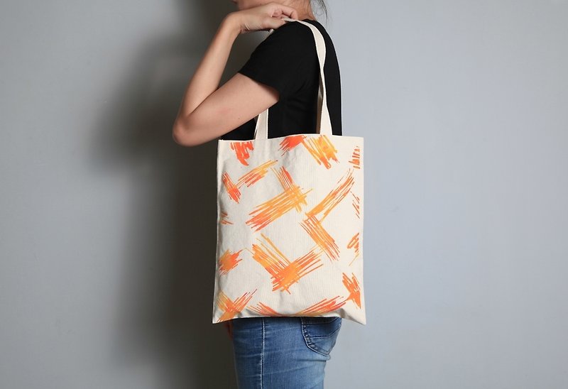 Hand-painted hand-printed cloth bag [painted] single-sided / double-sided portable / shoulder - กระเป๋าแมสเซนเจอร์ - ผ้าฝ้าย/ผ้าลินิน สีส้ม