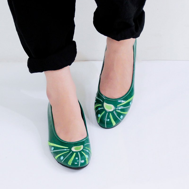 【夏日冰果室-情人果冰】唯美娃娃手工女鞋（零碼鞋） - 女款休閒鞋 - 真皮 綠色
