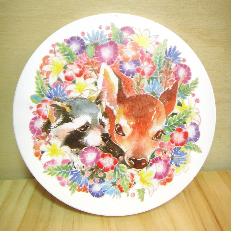 台灣鶯歌陶磁吸水杯墊-北美浣熊&小鹿款 - 杯墊 - 其他材質 多色
