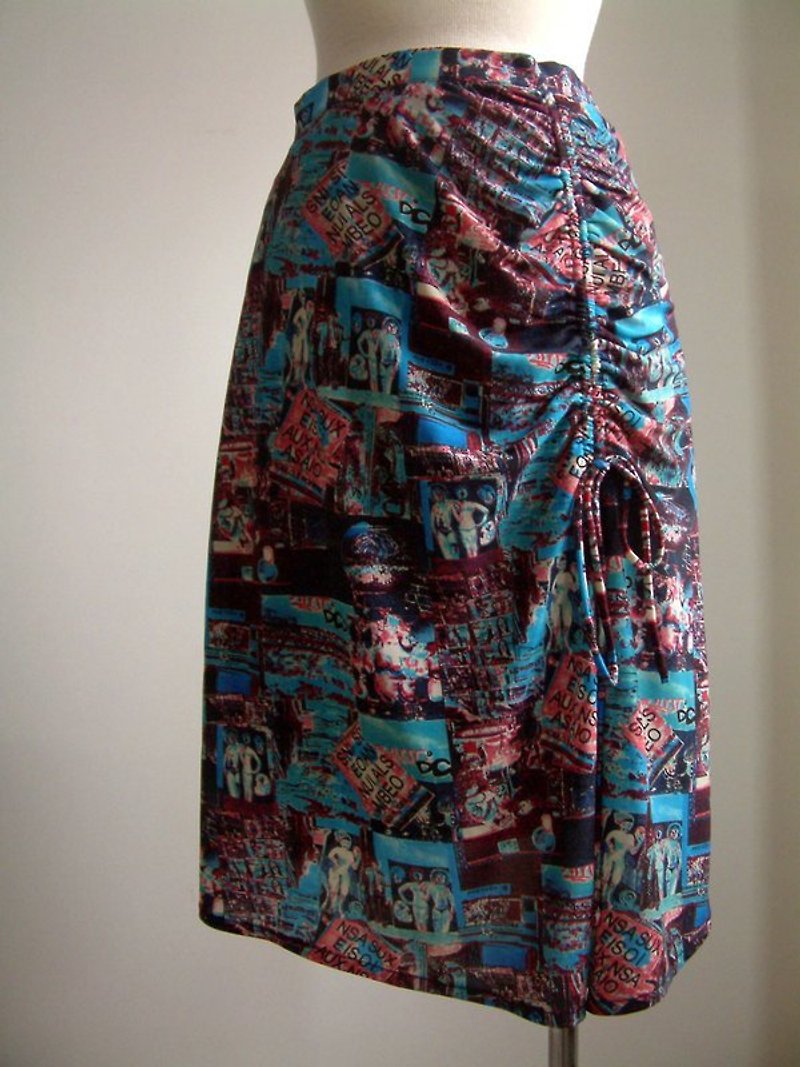 美式圖案低腰裙(藍) - 裙子/長裙 - 其他材質 藍色