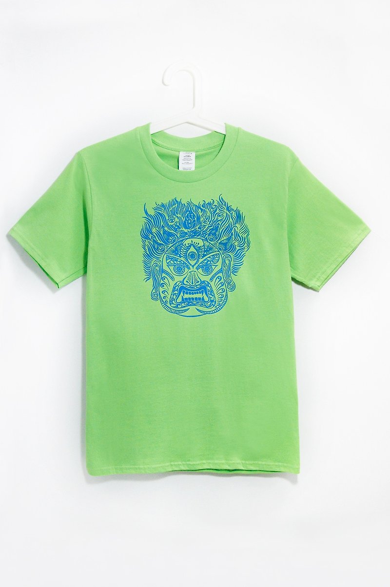 男裝合身純棉插畫Tee / 旅行T - 尼泊爾白拜拉佛 - 男 T 恤 - 棉．麻 綠色