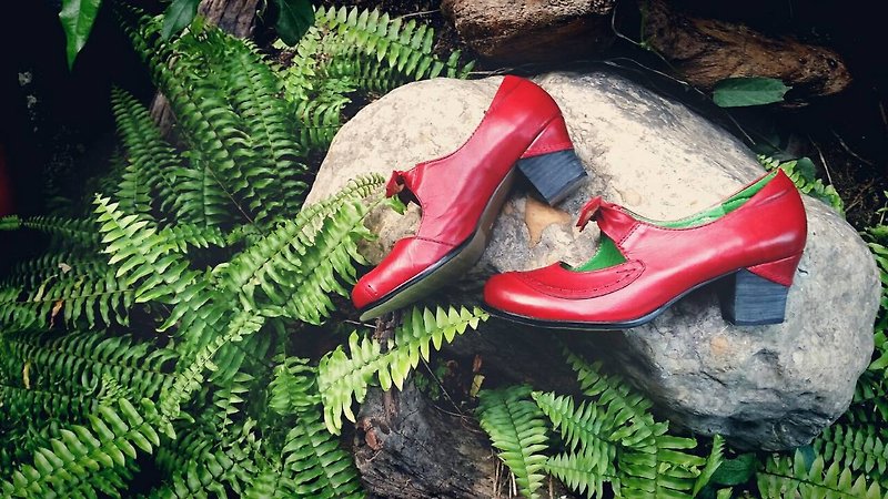 # 951 Bunny running grassland small low-heel daily shoes red dragon red - รองเท้าอ็อกฟอร์ดผู้หญิง - หนังแท้ สีแดง