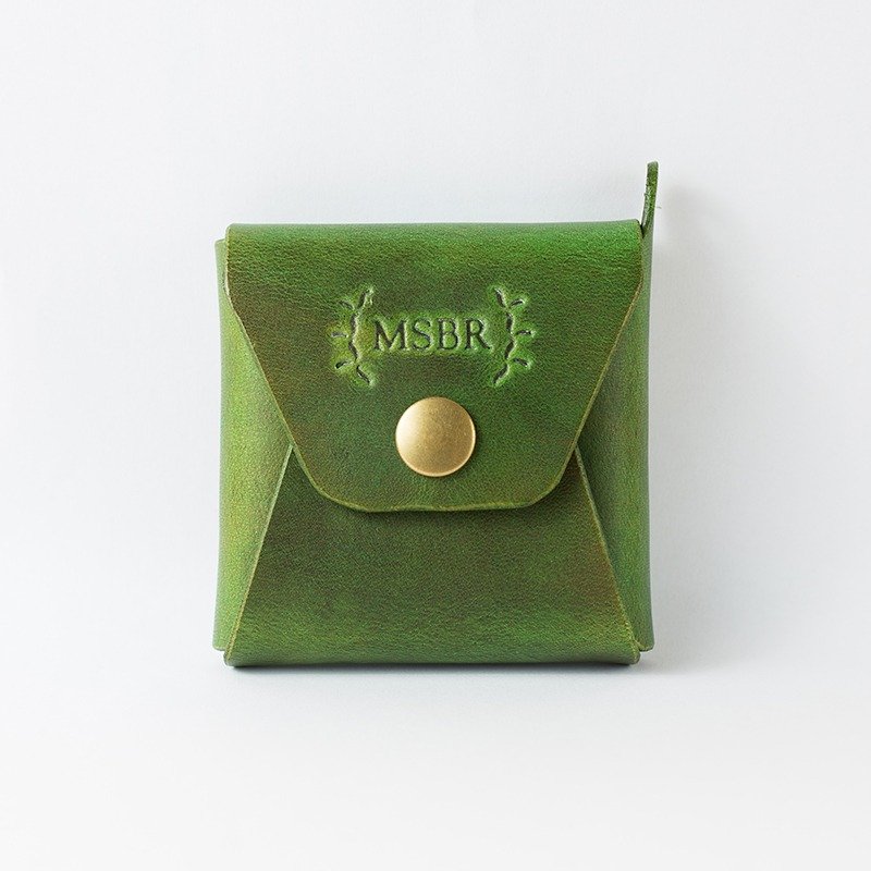 MSBR Leather [X]方形零錢包/Coin Case/鑰匙包/義大利皮革純黃銅五金(綠色) - 零錢包/小錢包 - 真皮 綠色