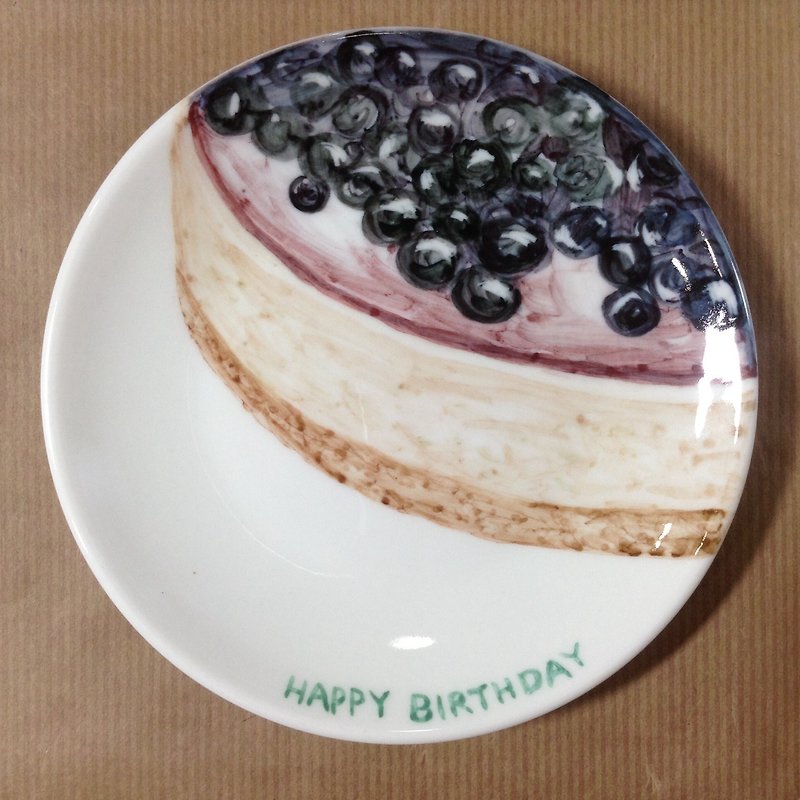 藍莓起司蛋糕-6吋手繪生日瓷盤 - 碟子/醬料碟 - 其他材質 紫色