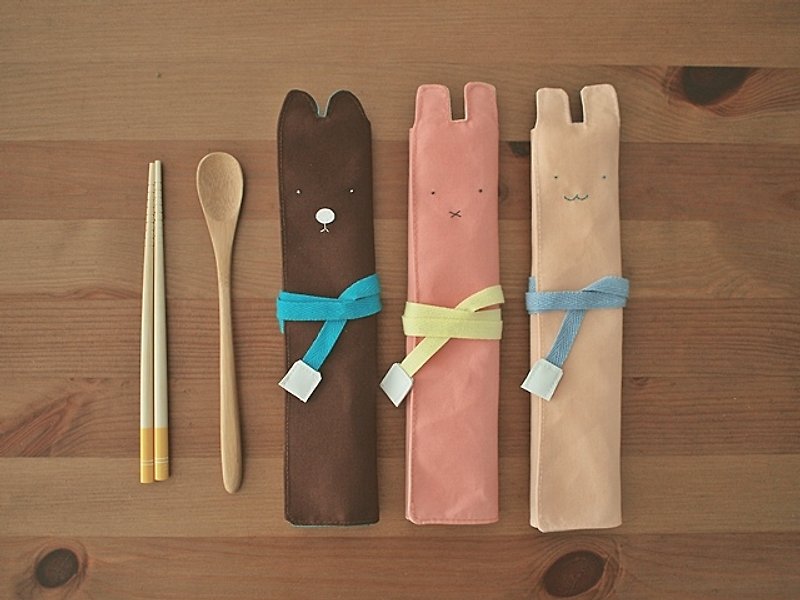 hairmo. Smile Mouth Rabbit Portable Chopsticks Set-U Light Orange - Chopsticks - Other Materials Pink