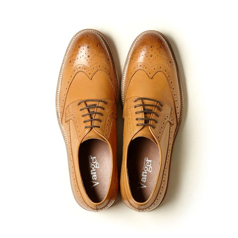 Vanger elegant and beautiful ‧ flip vintage carved red shoes Va144 casual brown - รองเท้าอ็อกฟอร์ดผู้ชาย - หนังแท้ สีนำ้ตาล