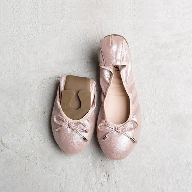 【純真女孩】摺疊芭蕾舞鞋-粉紅氣泡(母女鞋/大人)(23) - 女款牛津鞋 - 真皮 粉紅色