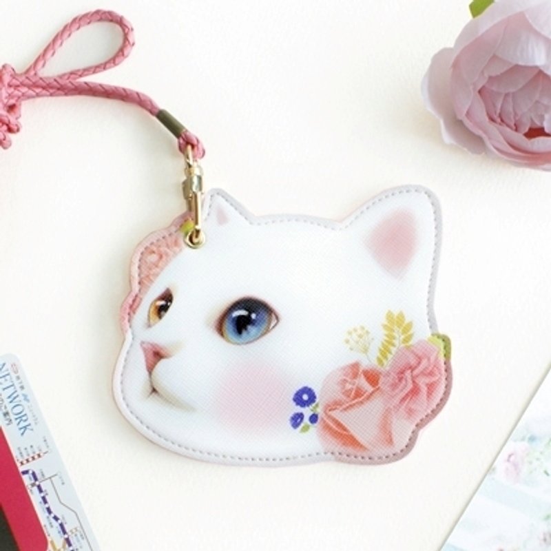 JETOY, Choo choo sweet cat face neck strap tag _Pink rose (J1406701) - ที่ใส่บัตรคล้องคอ - หนังแท้ หลากหลายสี