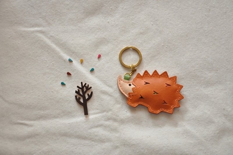 KY05 KEY animal ring - hedgehog - ที่ห้อยกุญแจ - หนังแท้ สีส้ม