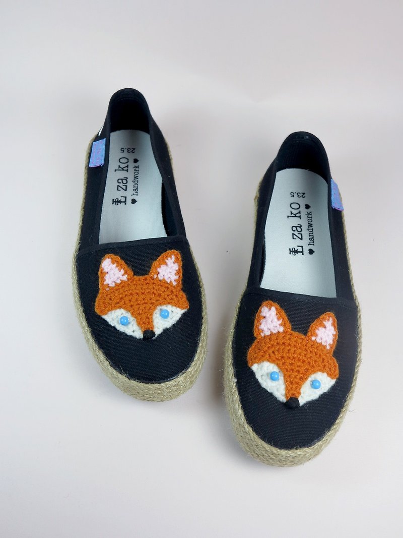 Black casual canvas hand made shoes Forest Department Fox models have weaving - Women's Casual Shoes - Other Materials Orange