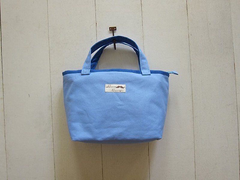梯形包系列-帆布小號托特包拉鍊開口(淺藍+寶藍) - 手袋/手提袋 - 其他材質 多色