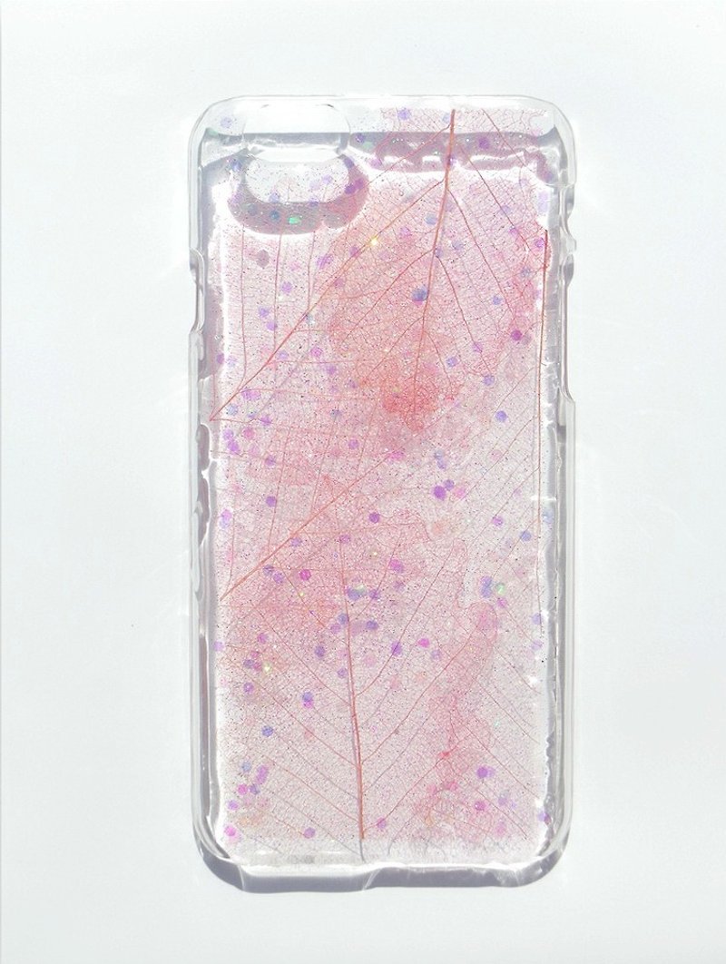 Handmade phone case, Handmade with Corrosion leaf, Shiny Pink - Phone Cases - Plastic Pink