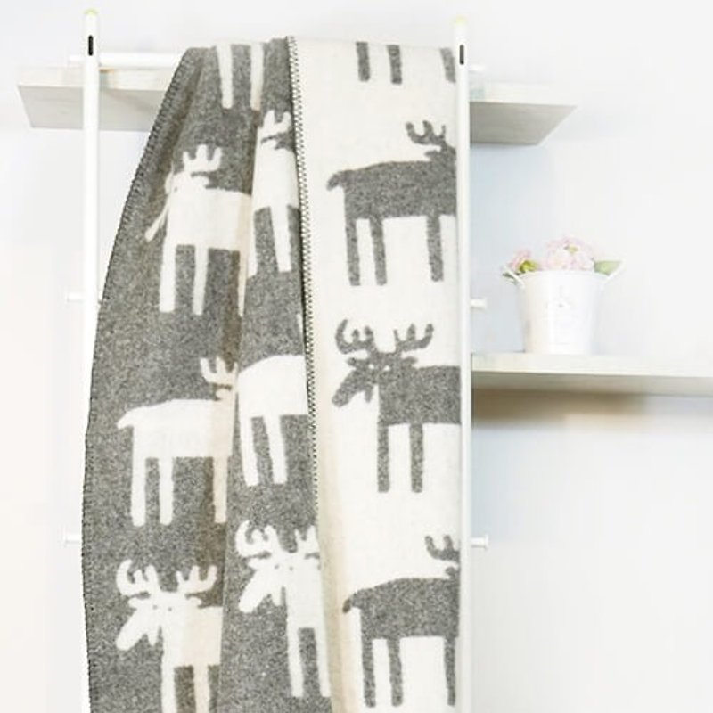 保暖毯子/懶在沙發毯►瑞典Klippan 有機羊毛暖暖毯--大鼻子麋鹿 - 棉被/毛毯 - 羊毛 灰色