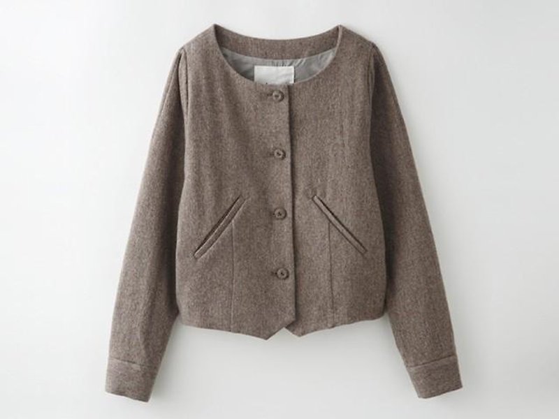 Another cloth Tsukai-linen blend of wool short jacket - Brown - - เสื้อแจ็คเก็ต - วัสดุอื่นๆ สีกากี