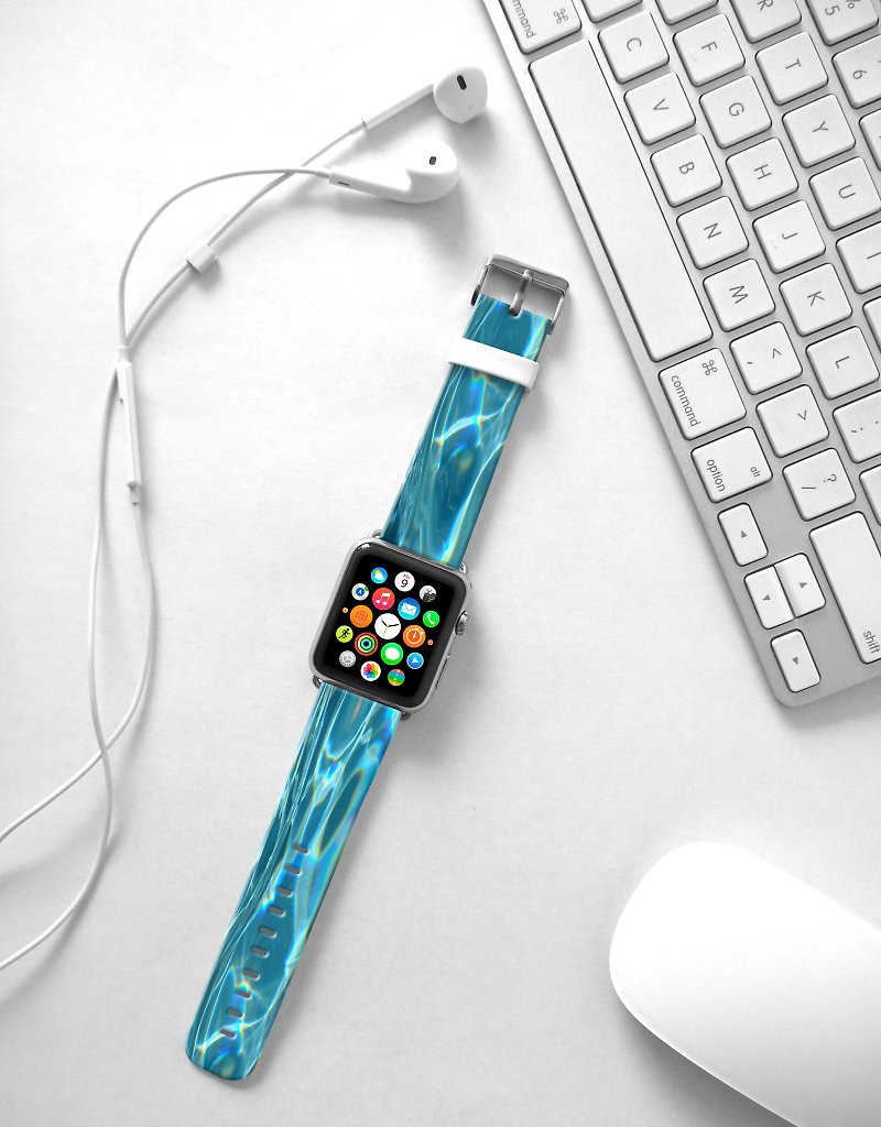 Apple Watch Abstract art Blue Watch Strap Band 38 40 42 44mm - สายนาฬิกา - หนังแท้ สีน้ำเงิน