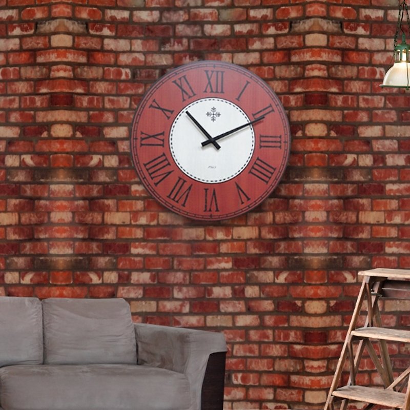 Solid wood retro wall clock- Brown orange gray-Roman numerals-round-38cmX38cm-silent - นาฬิกา - ไม้ สีนำ้ตาล