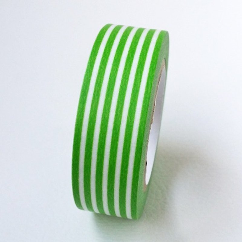 mt 和紙膠帶 Deco【橫條紋-若綠(MT01D320)】生產完了品/絕版品 - 紙膠帶 - 紙 綠色
