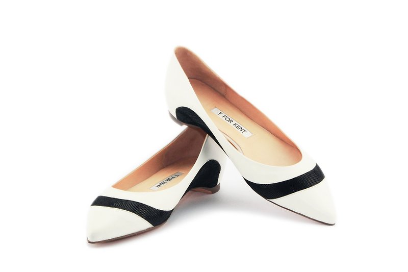 T FOR KENT - PEACOCK  flats (Black White) - Women's Leather Shoes - Genuine Leather White