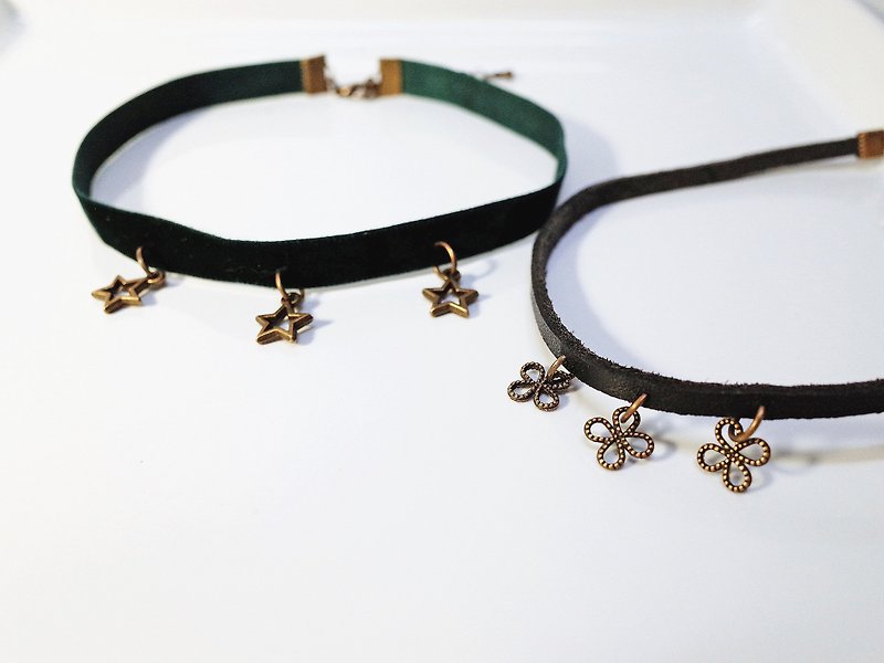 W&Y Atelier - Ribbon Choker , Leather Necklace (4 colors) - สร้อยคอ - หนังแท้ สีดำ