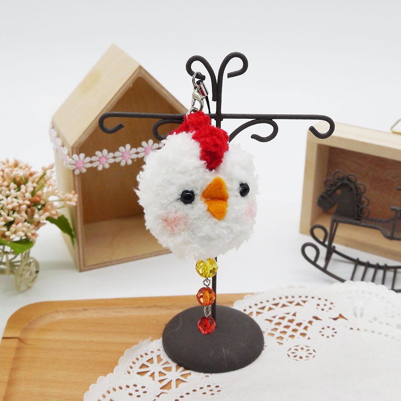 Knitted woolen soft and soft mobile phone charm can be changed to key ring charm-little white chicken - พวงกุญแจ - ผ้าฝ้าย/ผ้าลินิน ขาว