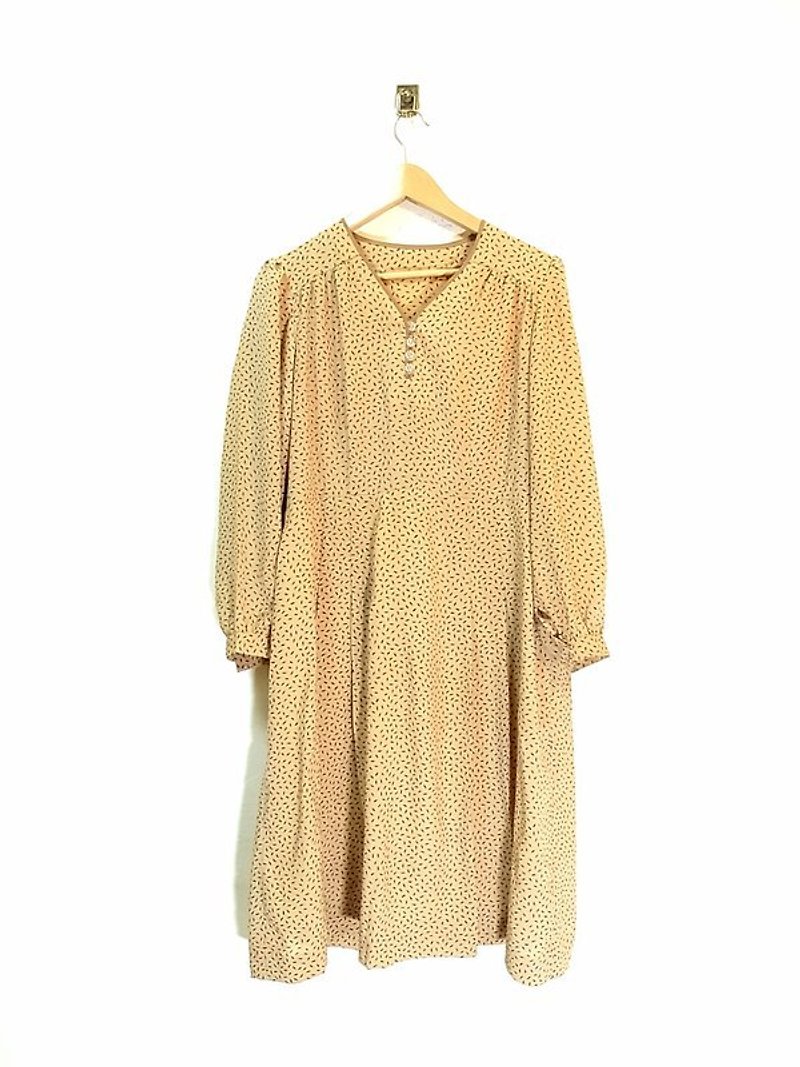 Tea color lobular pattern vintage dress PdB - One Piece Dresses - Other Materials Khaki