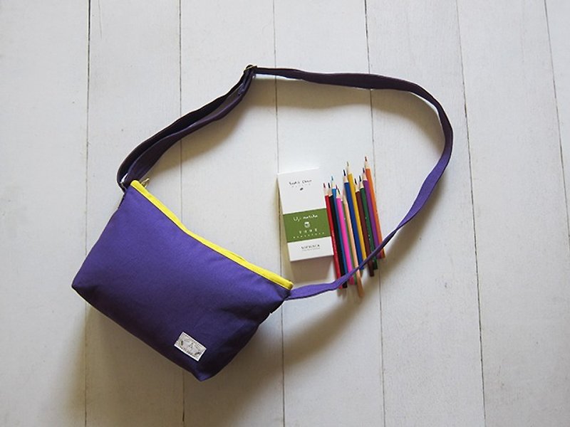 斜肩背包系列-帆布小號 紫羅蘭+鮮黃(拉鍊開口款) - 側背包/斜孭袋 - 其他材質 多色