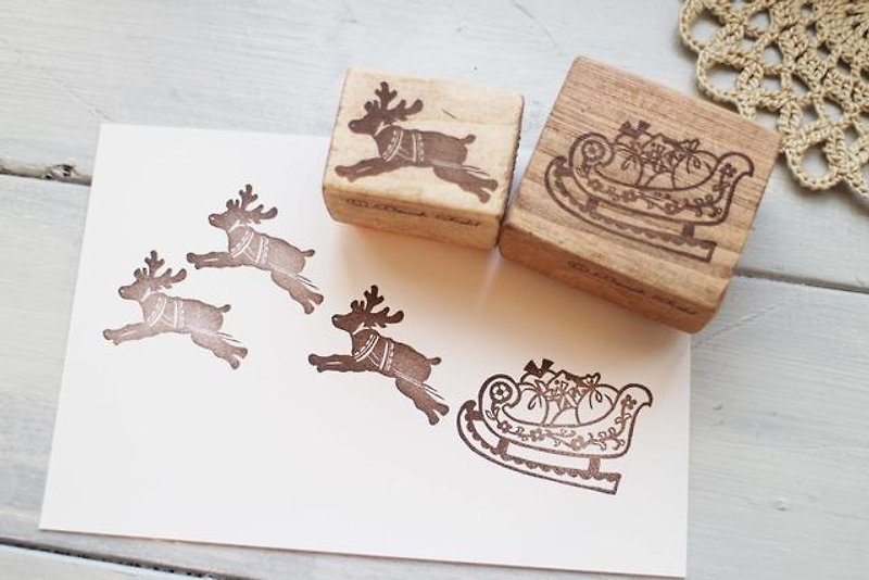 Reindeer and sled stamp set - ตราปั๊ม/สแตมป์/หมึก - ไม้ สีนำ้ตาล