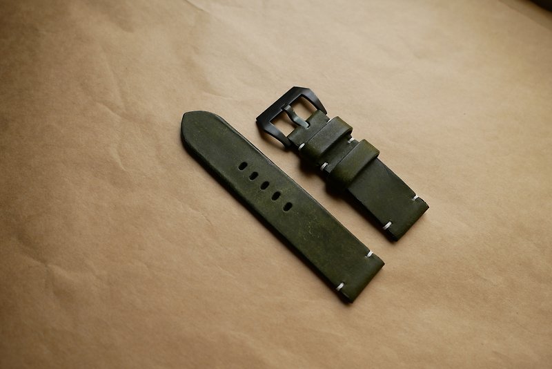 Scrub Leather Strap - Simple Style A / Hand Strap Retro - สายนาฬิกา - หนังแท้ สีเขียว