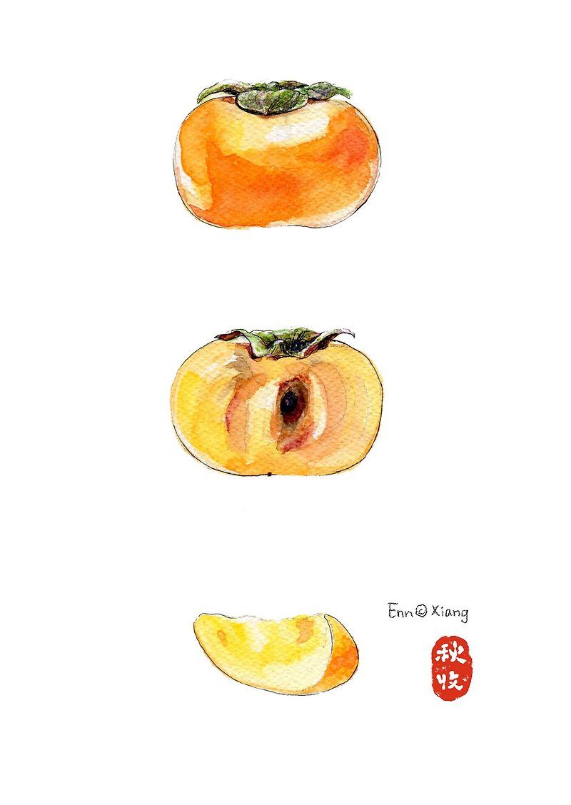 柿子明信片 ◆收藏季節系列 - 卡片/明信片 - 紙 橘色