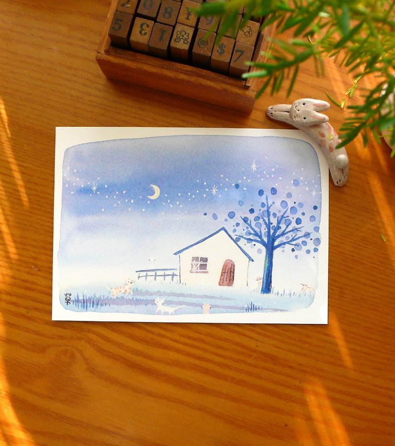 A date postcard in the moonlight - การ์ด/โปสการ์ด - กระดาษ สีน้ำเงิน