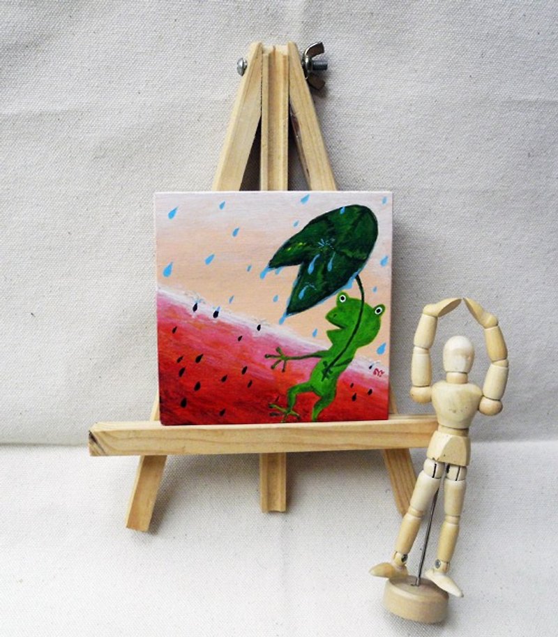 ぷち / 手描き / 木の飾り / 夏のスイカの雨 午後 - ポスター・絵 - 木製 レッド