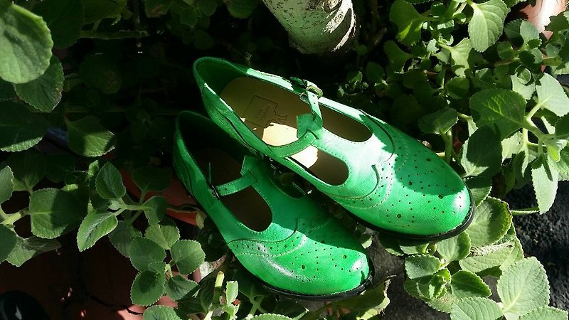 Painting # 954 || Mary Jane picnic without caviar Virgin Jane low with 4 cm high grass green || - Women's Oxford Shoes - Genuine Leather Green