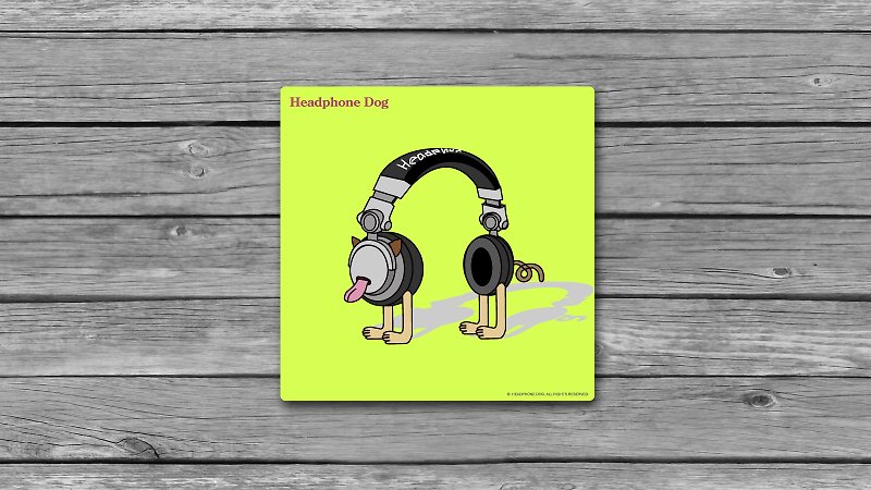 HeadphoneDog handmade wooden frame canvas hanging decoration b01. Music earphone dog in M: 25x25x2CM - กรอบรูป - ไม้ ขาว
