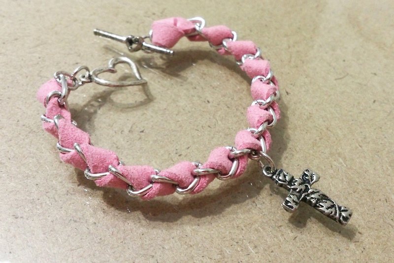 仿麂皮復古手環～少女粉紅 - 手鍊/手鐲 - 其他材質 粉紅色