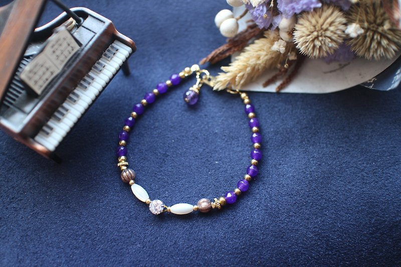 Fuchia ~ ~ purple agate blossoming purple / amethyst / brass / Shell Bracelet - Bracelets - Other Metals 