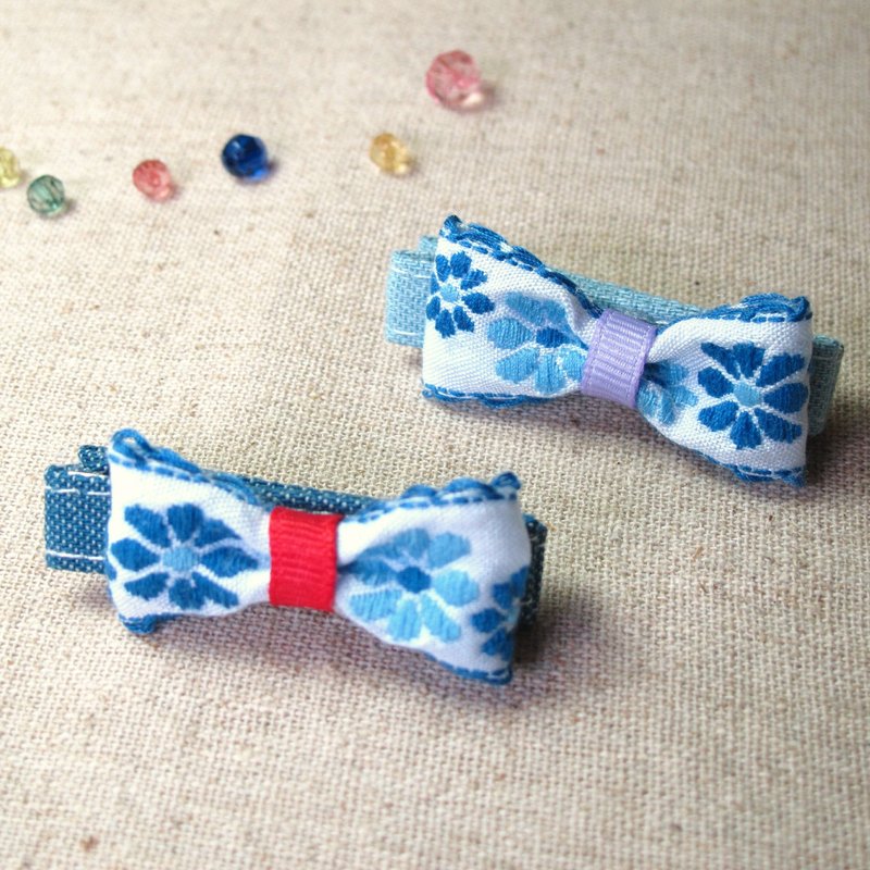 Blue flower bow - Children hairpins - เครื่องประดับผม - โลหะ สีน้ำเงิน